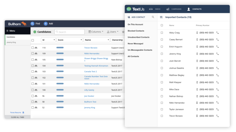 TextUs Next Bullhorn Click to call Bullhorn Marketplace