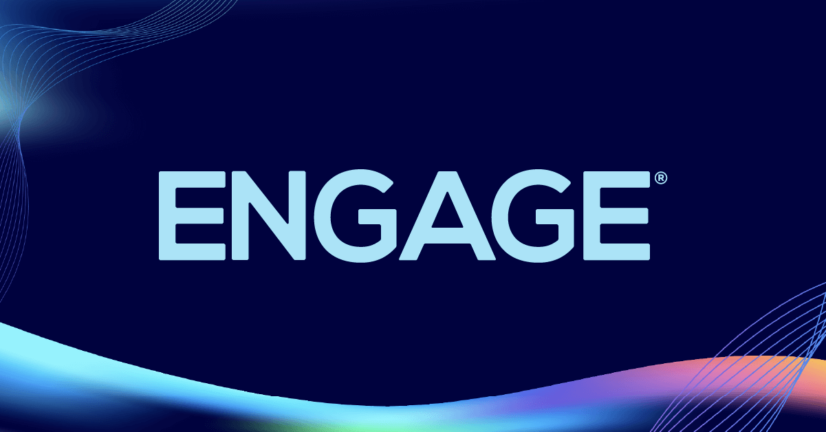 Engage conference logo on a dark blue background with abstract light waves, highlighting why Bullhorn is the best recruitment software for community engagement.